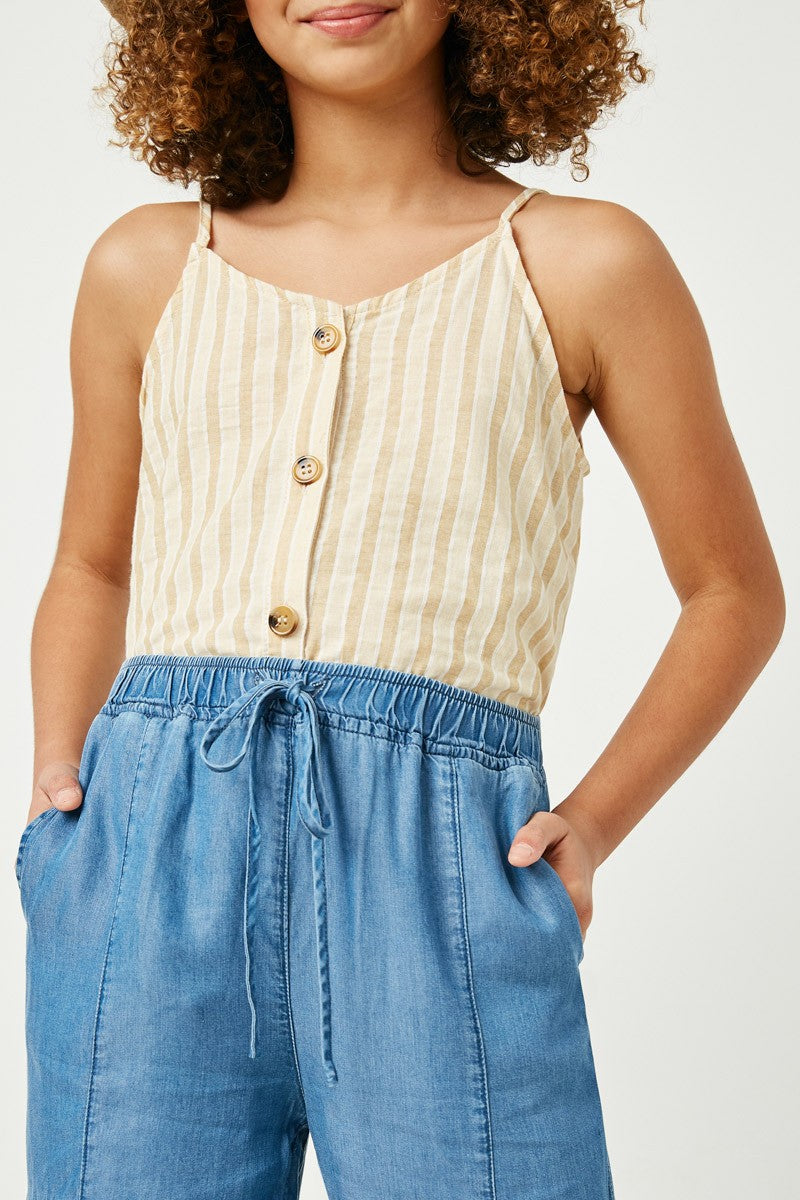 Youth- Striped V Neck Buttoned Cami