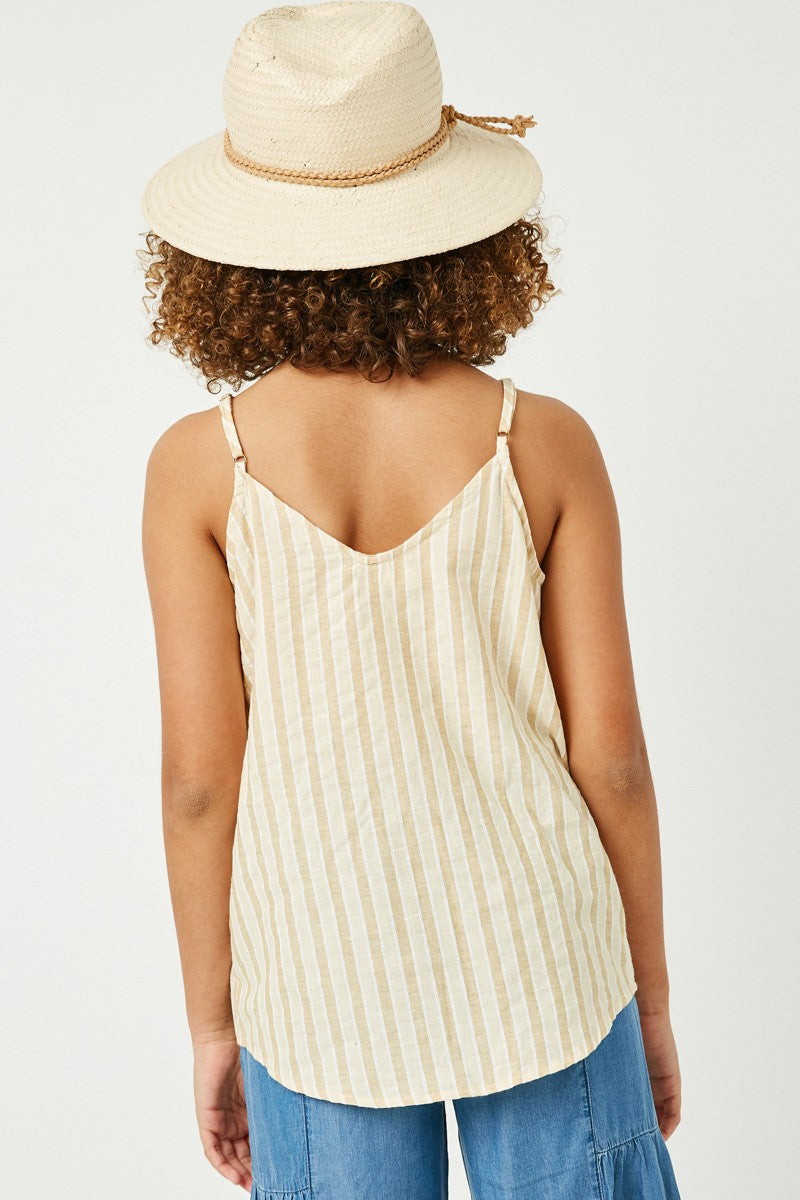 Youth- Striped V Neck Buttoned Cami