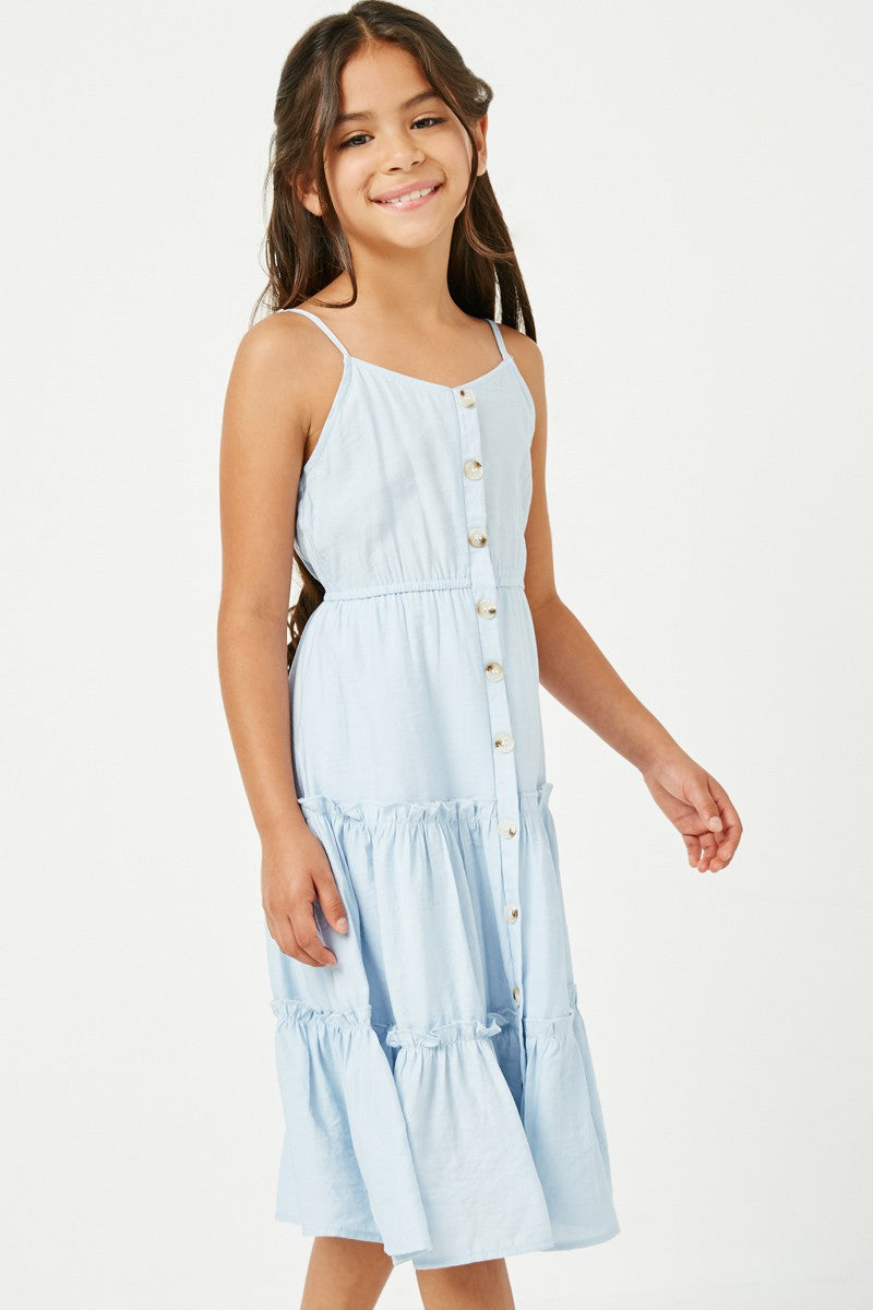 Youth- Button Down Ruffle Tiered Sleeveless Dress