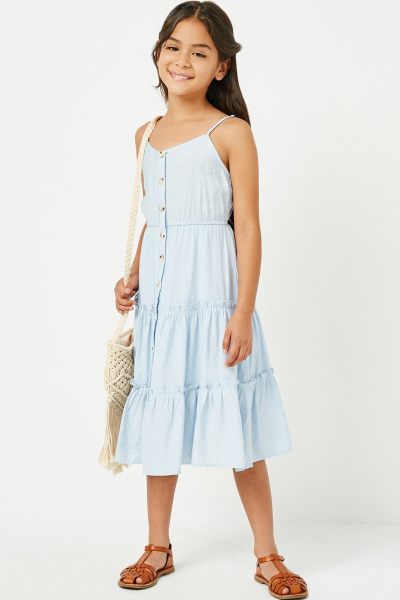 Youth- Button Down Ruffle Tiered Sleeveless Dress