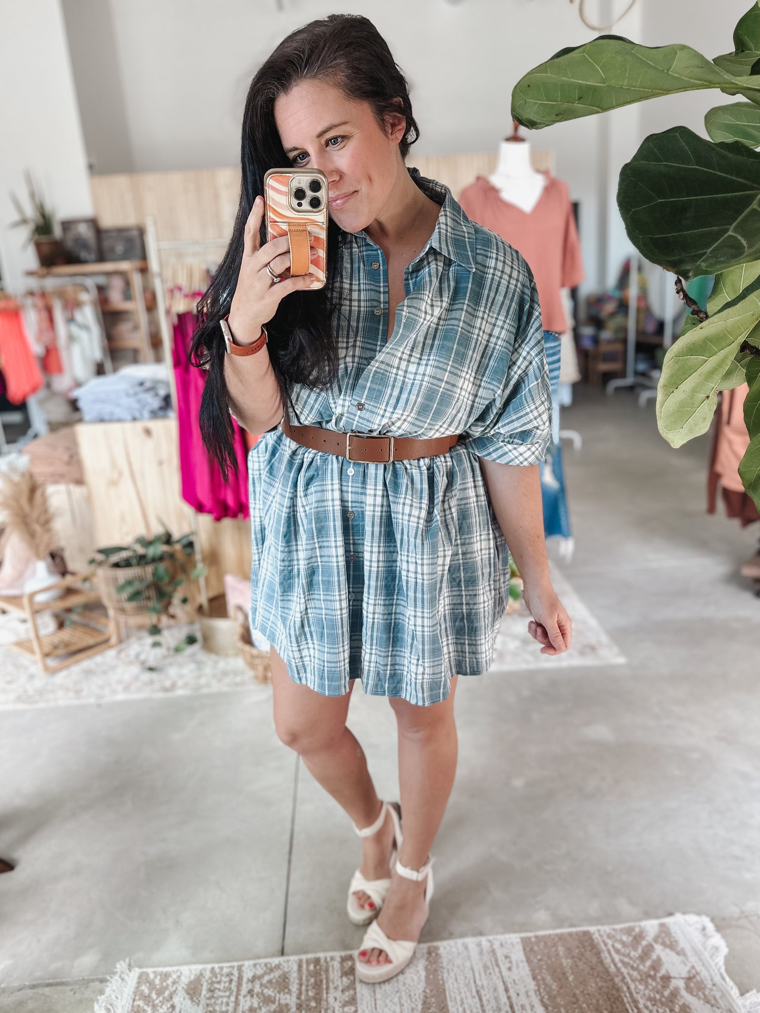 Plaid Collared Button Up Dress