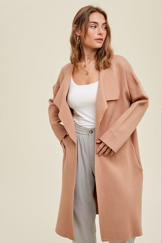 Draped Sweater Coat With Side Pockets
