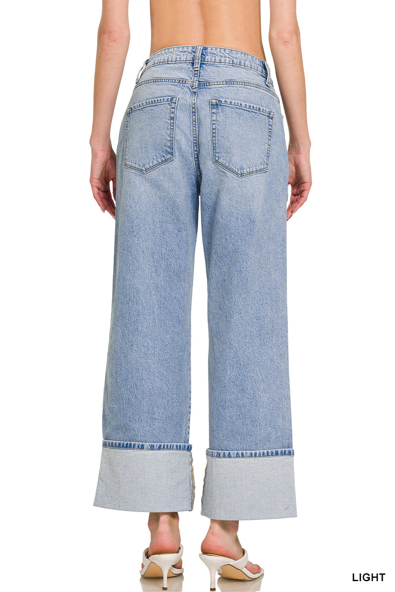 High Rise Cuffed Leg Denim