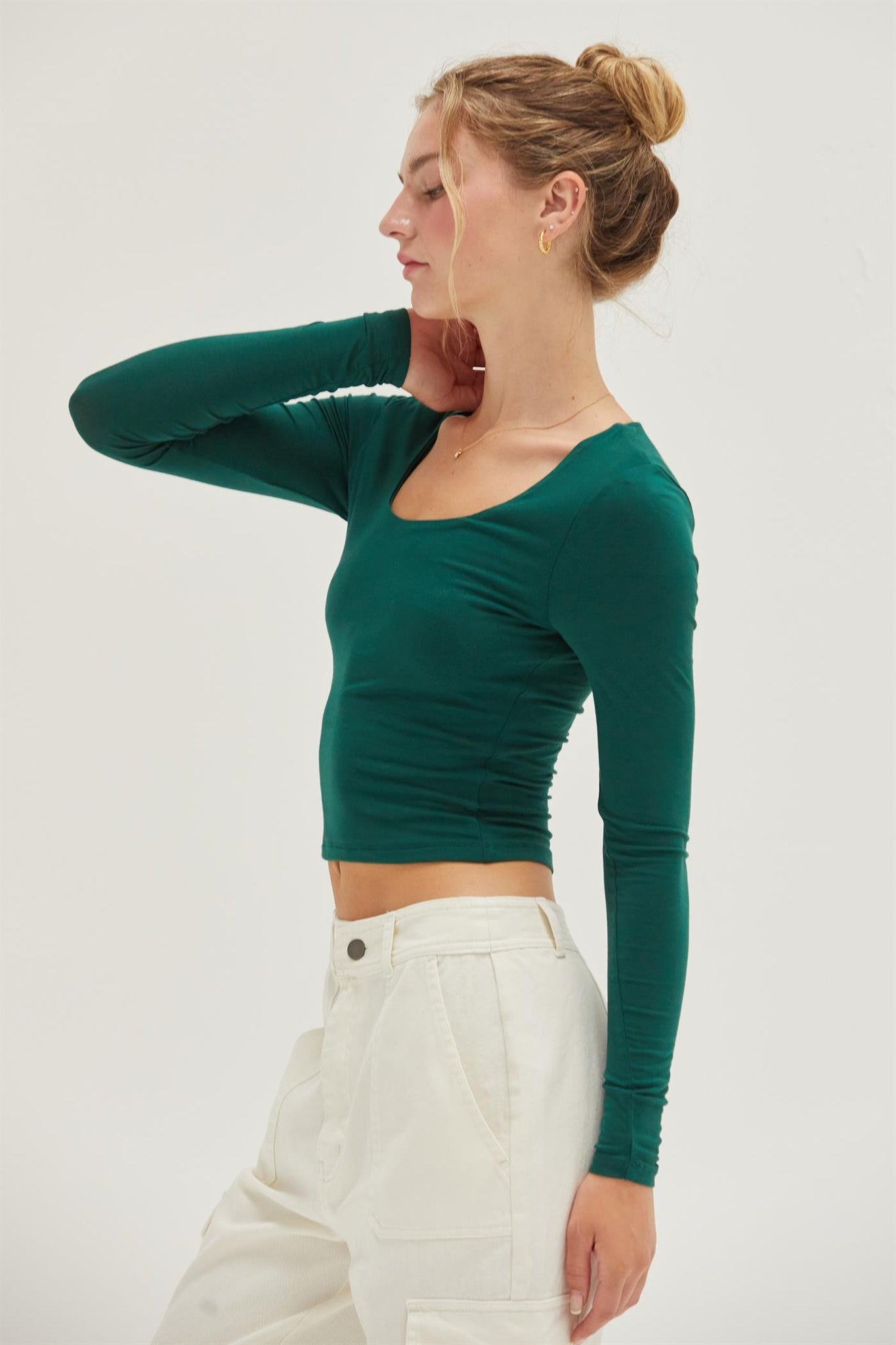 Scoop Neck Long Sleeve Crop Tee