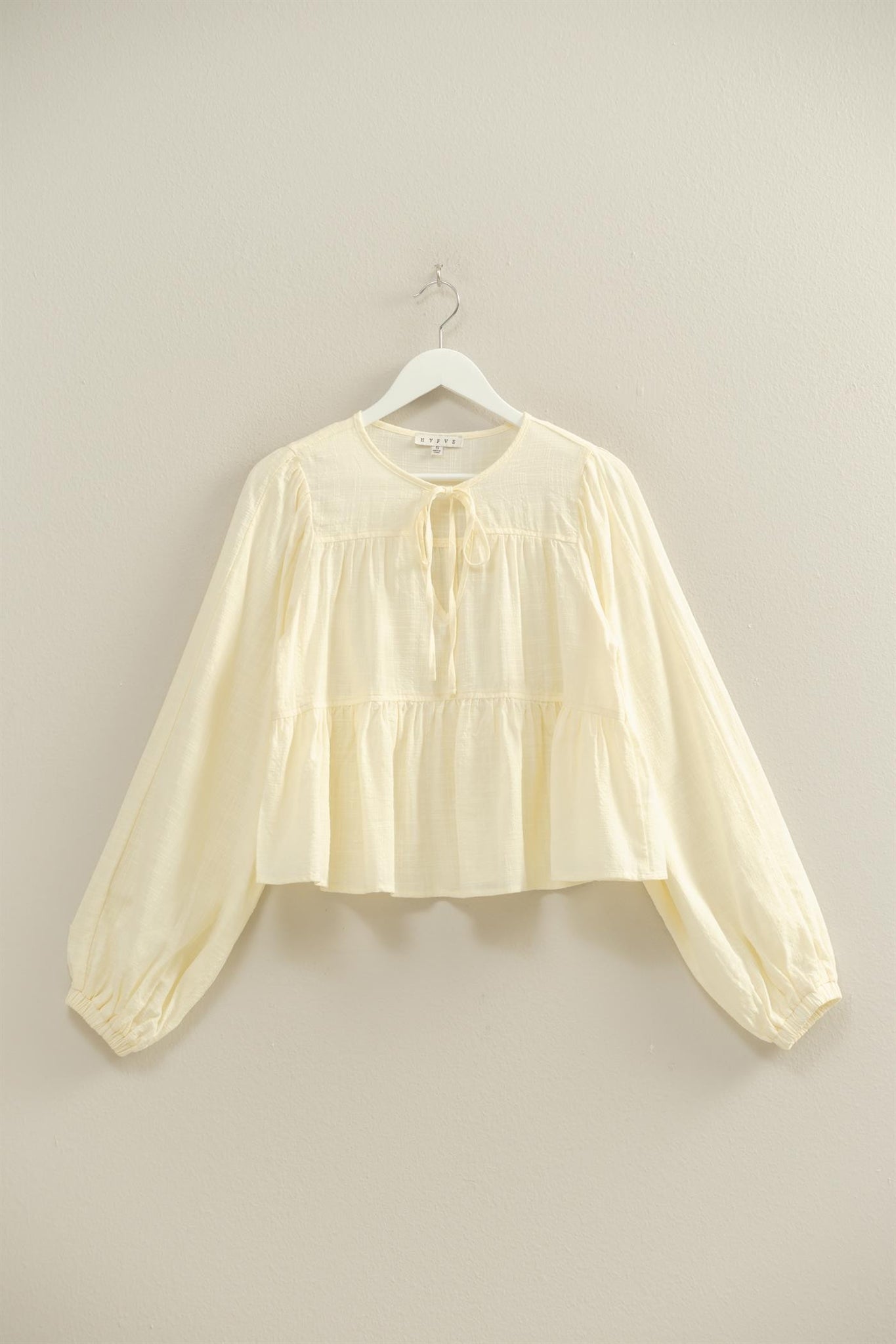Textured Peasant Blouse With Tie Detailing