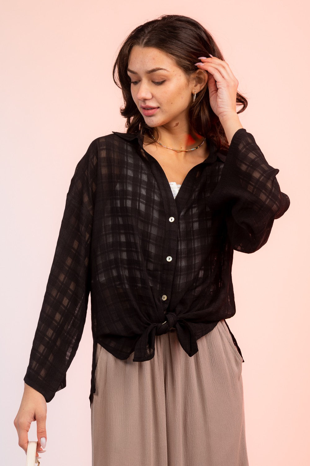 Sheer Plaid Blouse