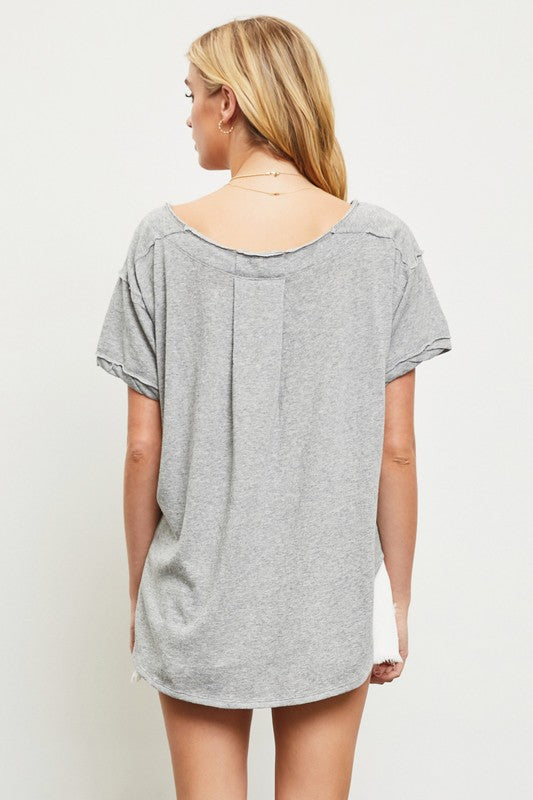 Raw Hem Button Henley