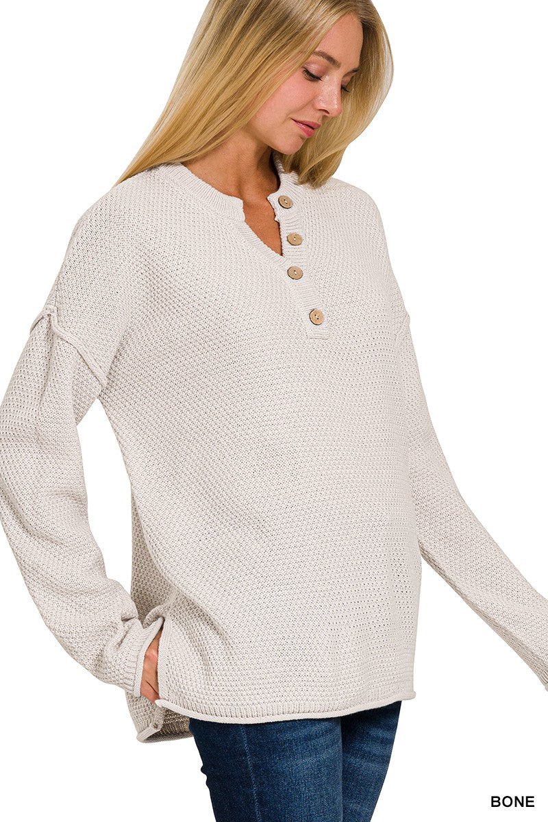 Button Henley Neckline Sweater