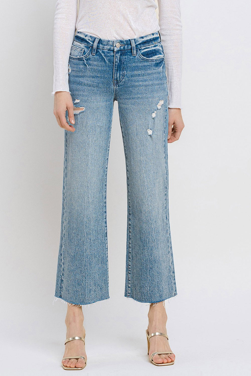 MID RISE CROP WIDE JEANS