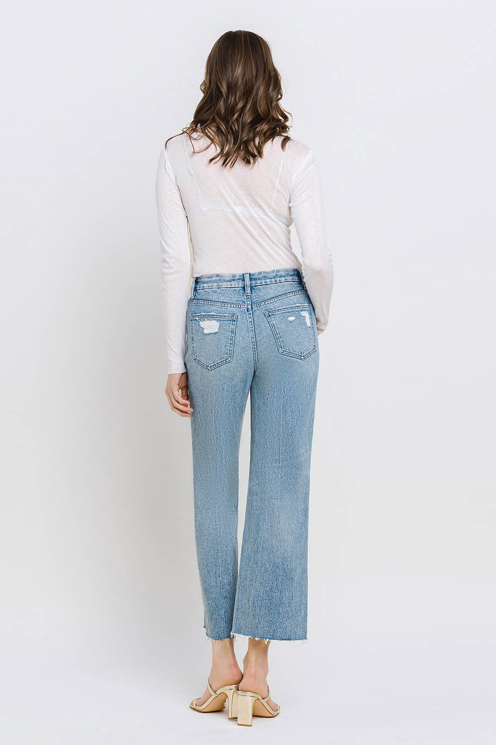 MID RISE CROP WIDE JEANS