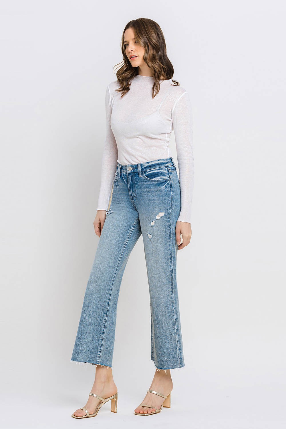 MID RISE CROP WIDE JEANS