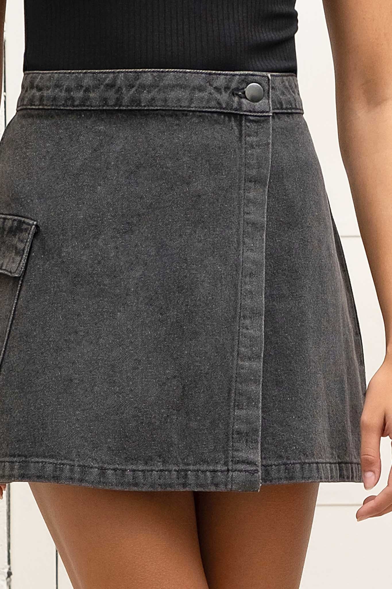 High Waist Denim Cargo Skirt