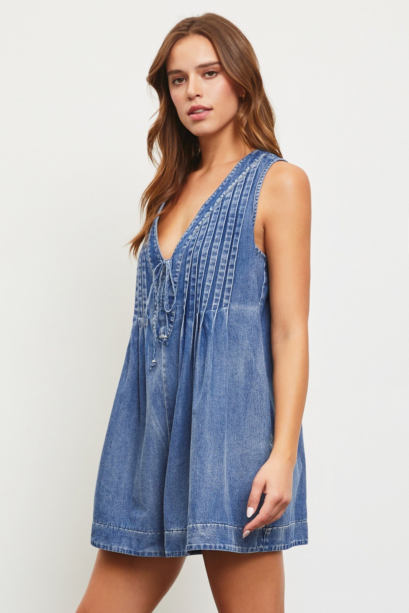 Pleated Tie Front Romper