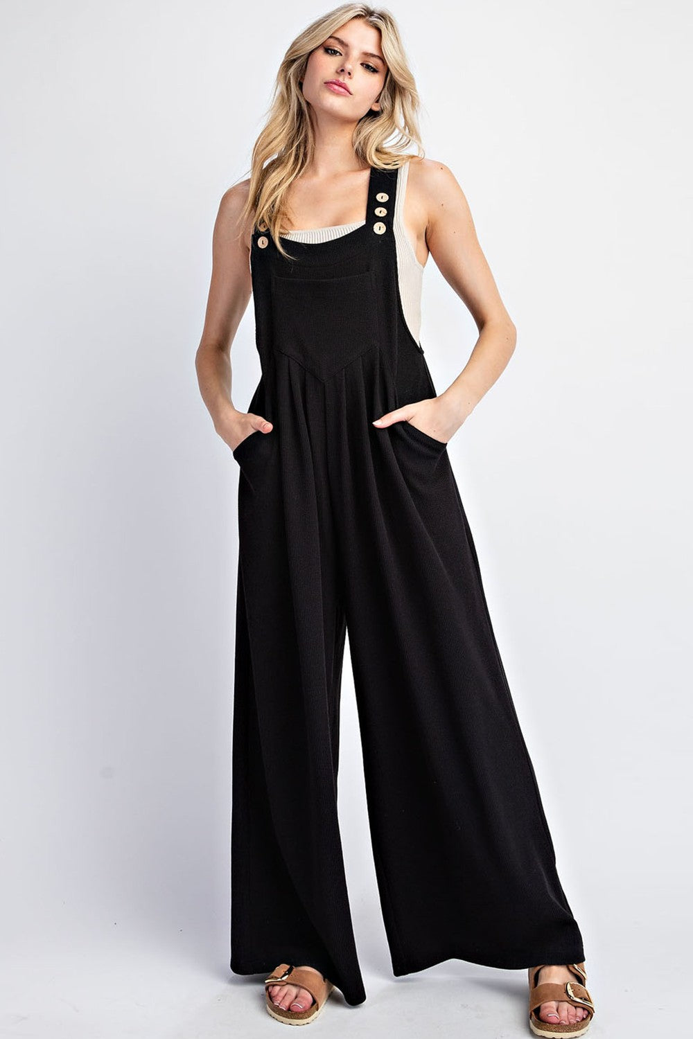 Solid Sleeveless Wide Leg Jumpsuit