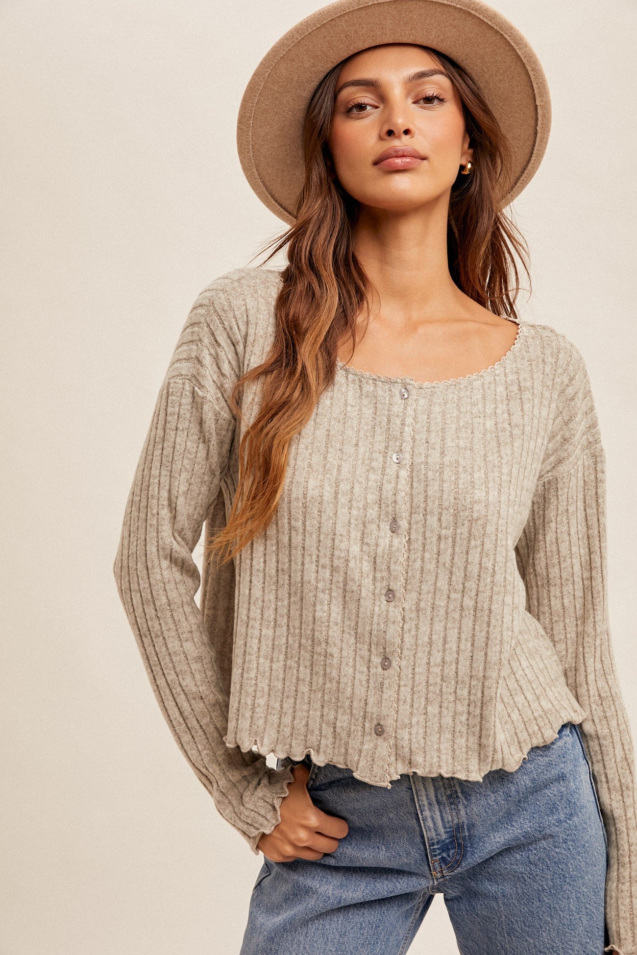 Brushed Ribbed Crop Cardigan