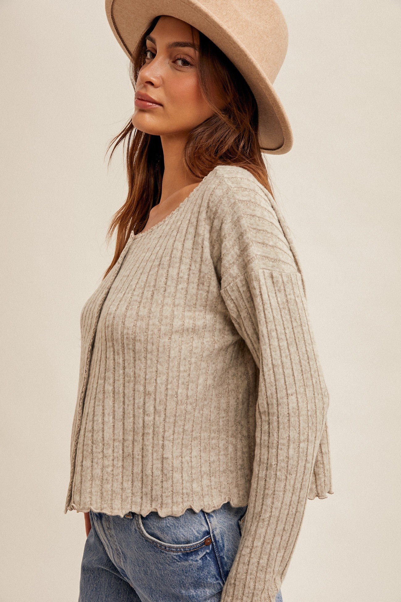 Brushed Ribbed Crop Cardigan