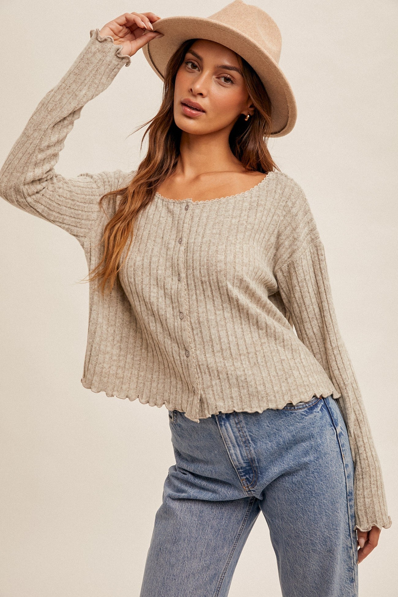 Brushed Ribbed Crop Cardigan