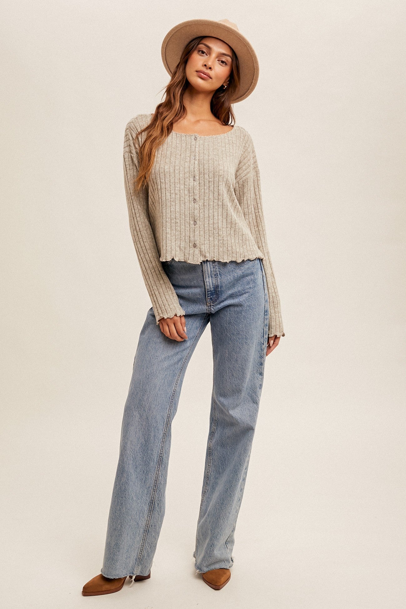 Brushed Ribbed Crop Cardigan