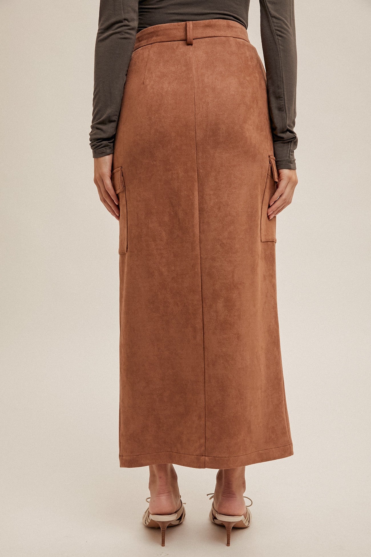 Suede Utility Midi Skirt