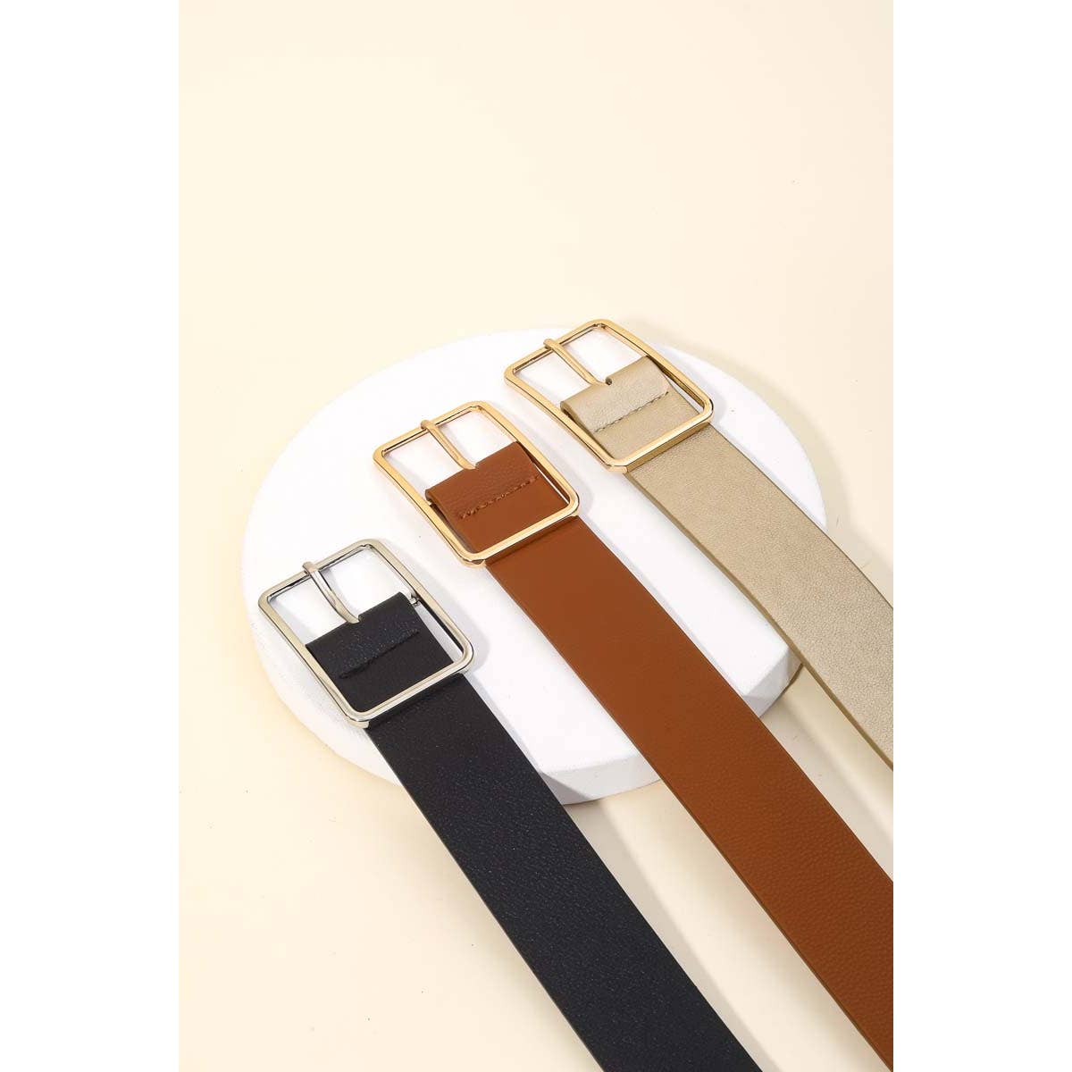 Faux Leather Rectangle Cutout Buckle Fashion Belt: BR