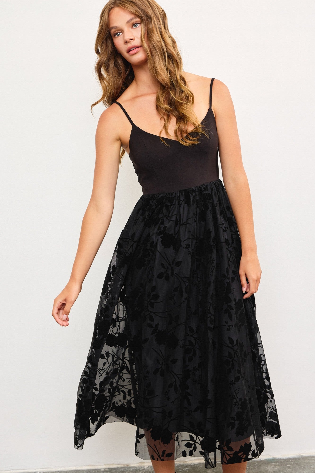 Burnout Floral Velvet Dress