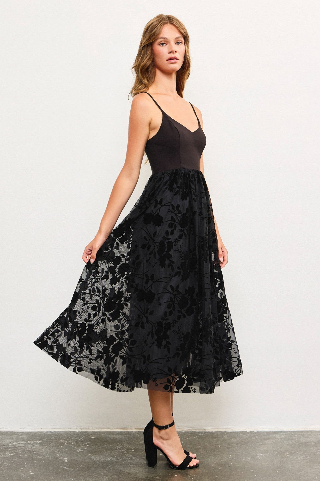 Burnout Floral Velvet Dress