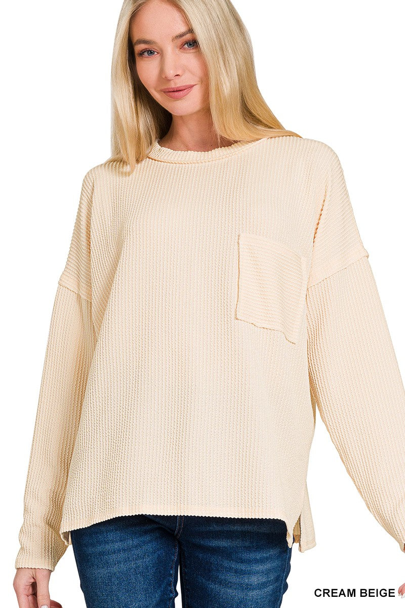 Ribbed Long Sleeve Pocket Tee