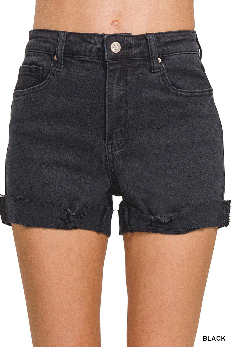 Denim Cuffed Distressed Shorts