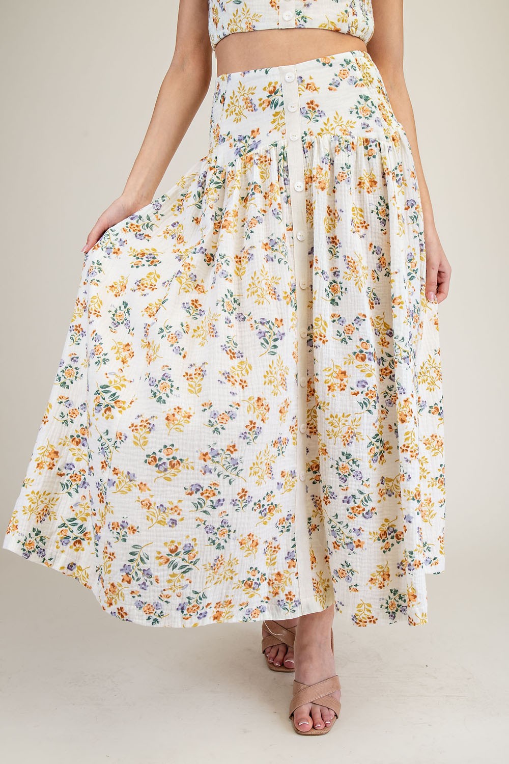 Smocked Floral Maxi Skirt