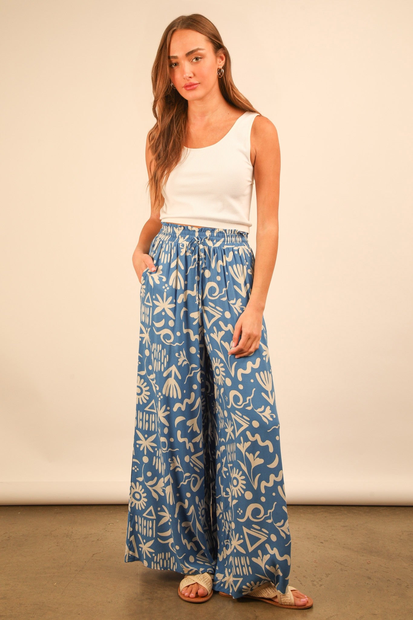 Beach Printed Wide Leg Pants