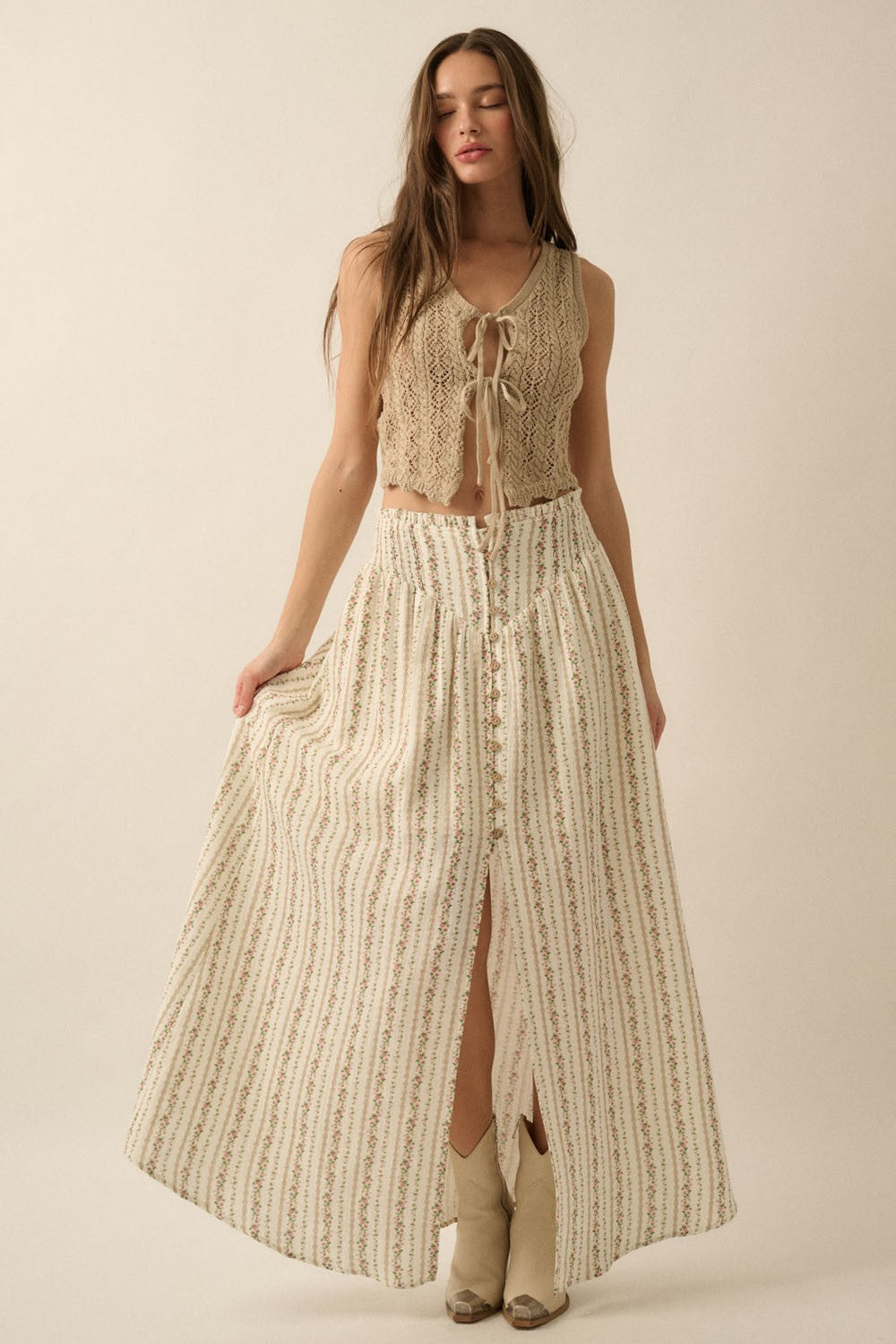 Floral Stripe Maxi Skirt