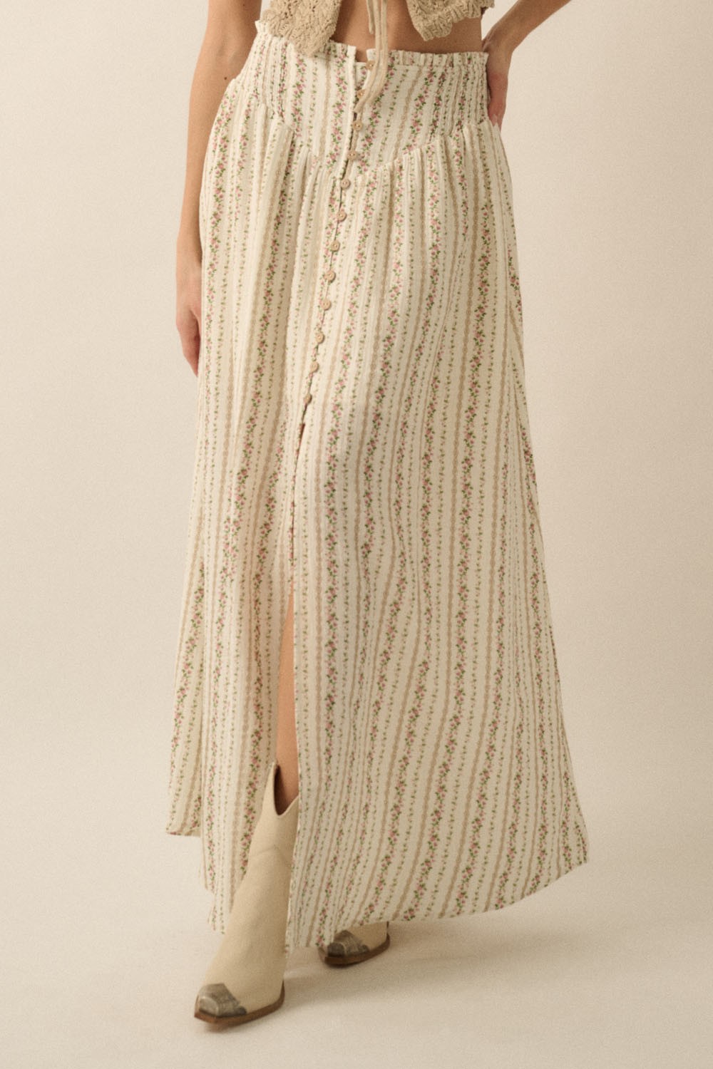 Floral Stripe Maxi Skirt