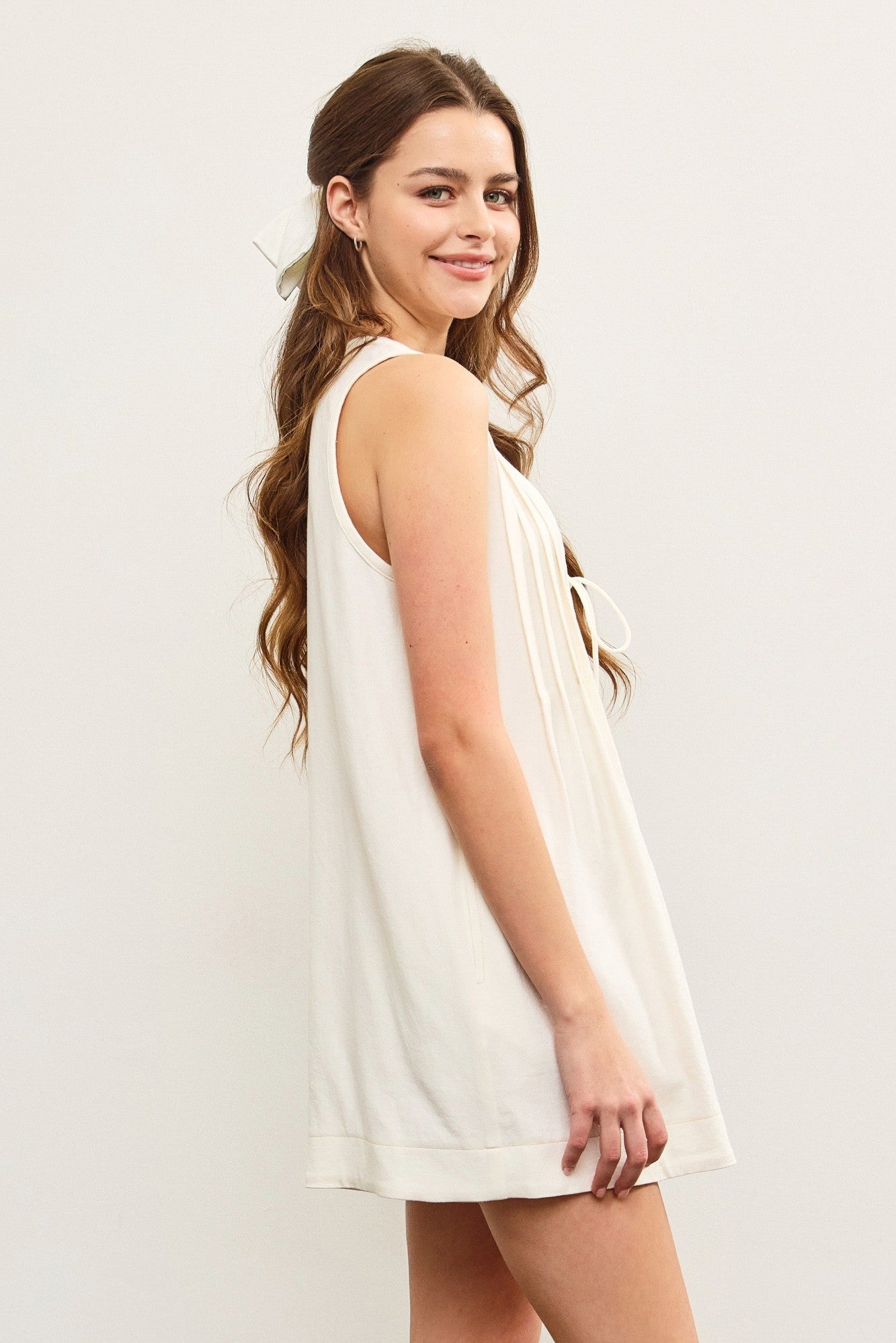Pleated Tie Front Romper