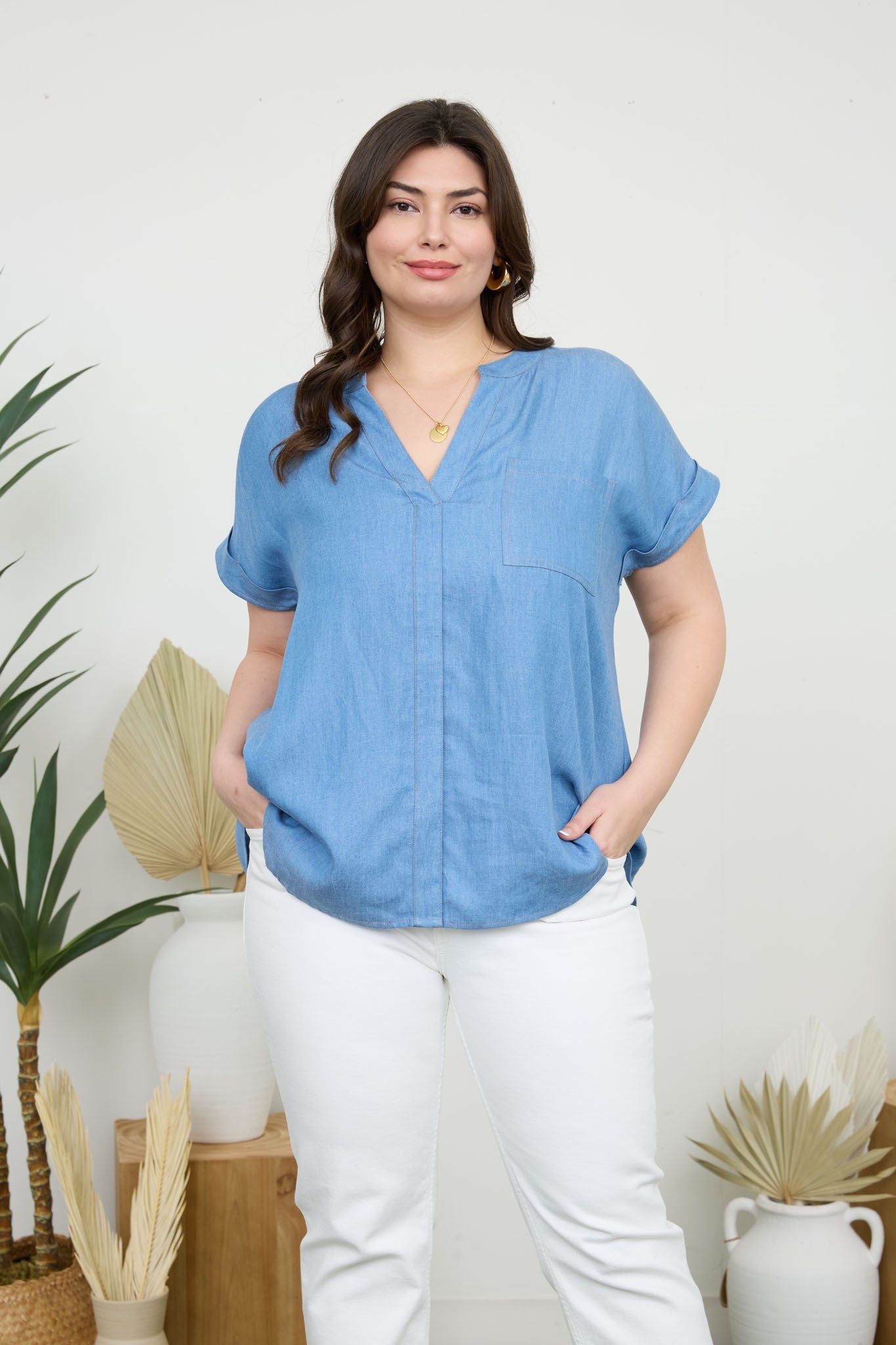 Button Down Chambray Top