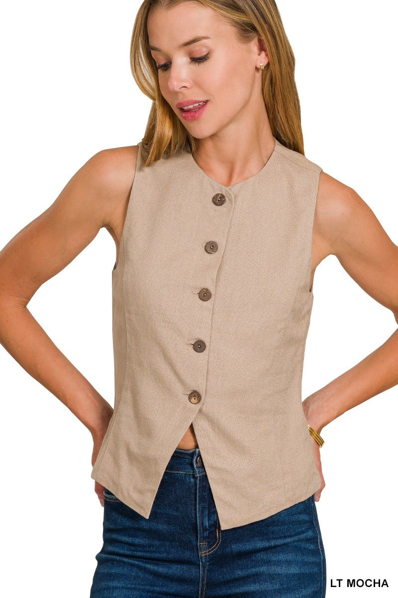 Linen Button Down Vest