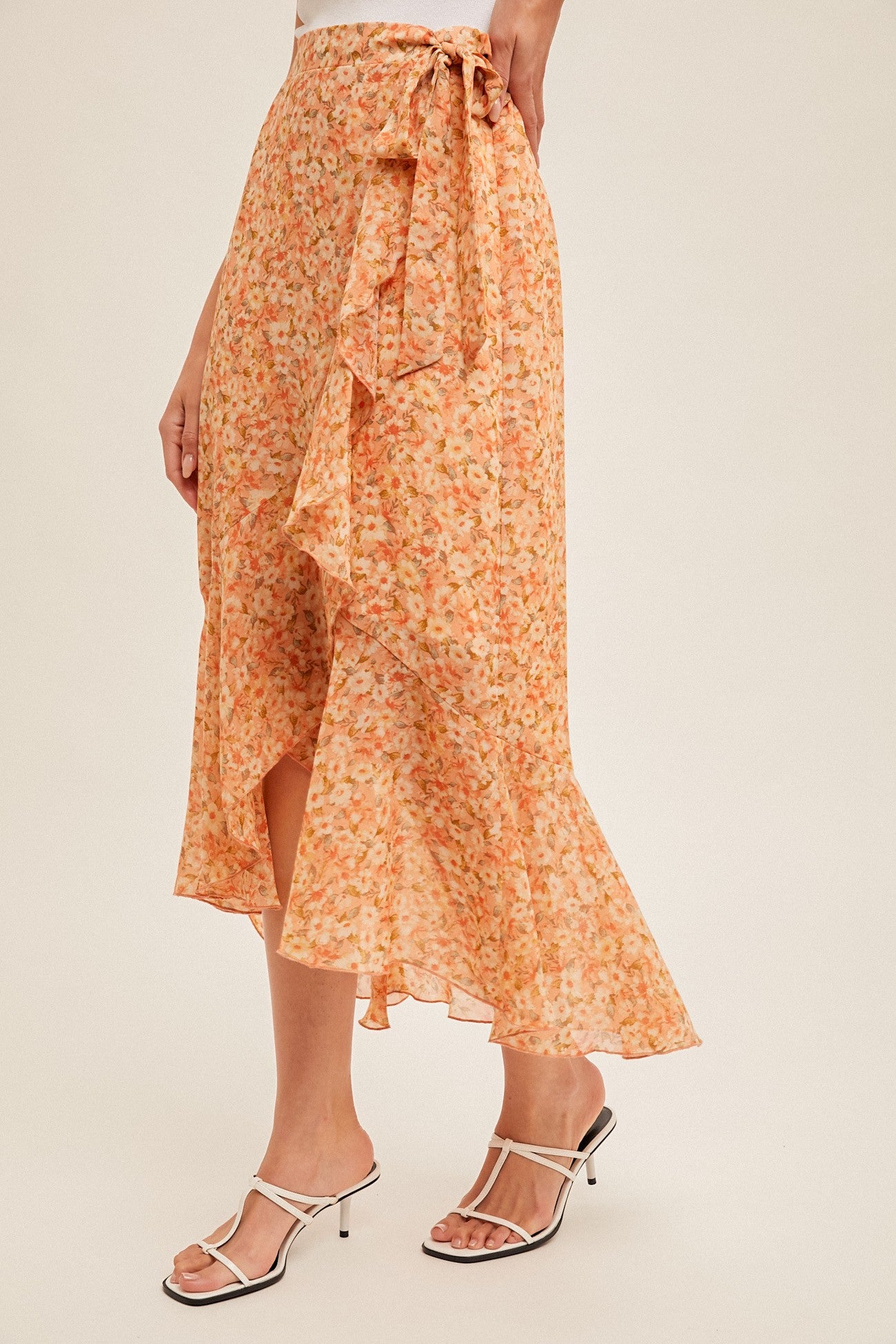 Belted Asymmetrical Midi Skirt