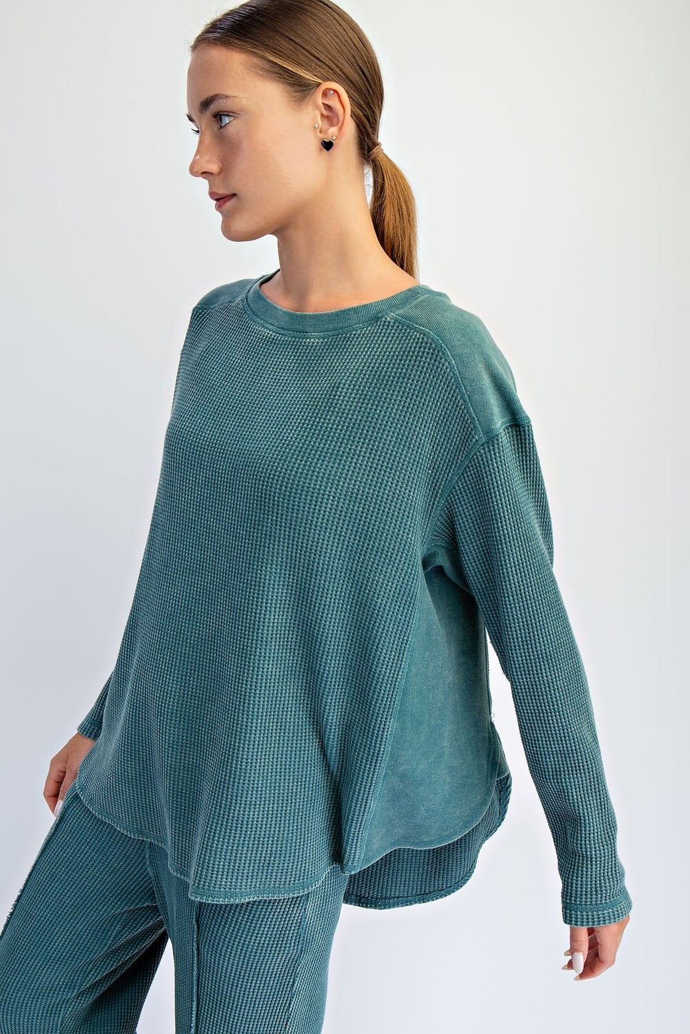 Mineral Washed Waffle Ribbed Pullover