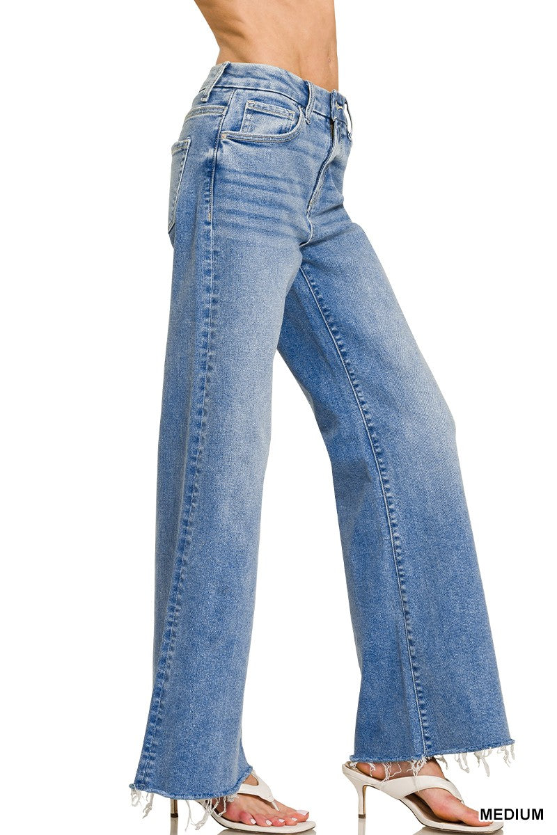 Medium Wash Raw Hem Denim