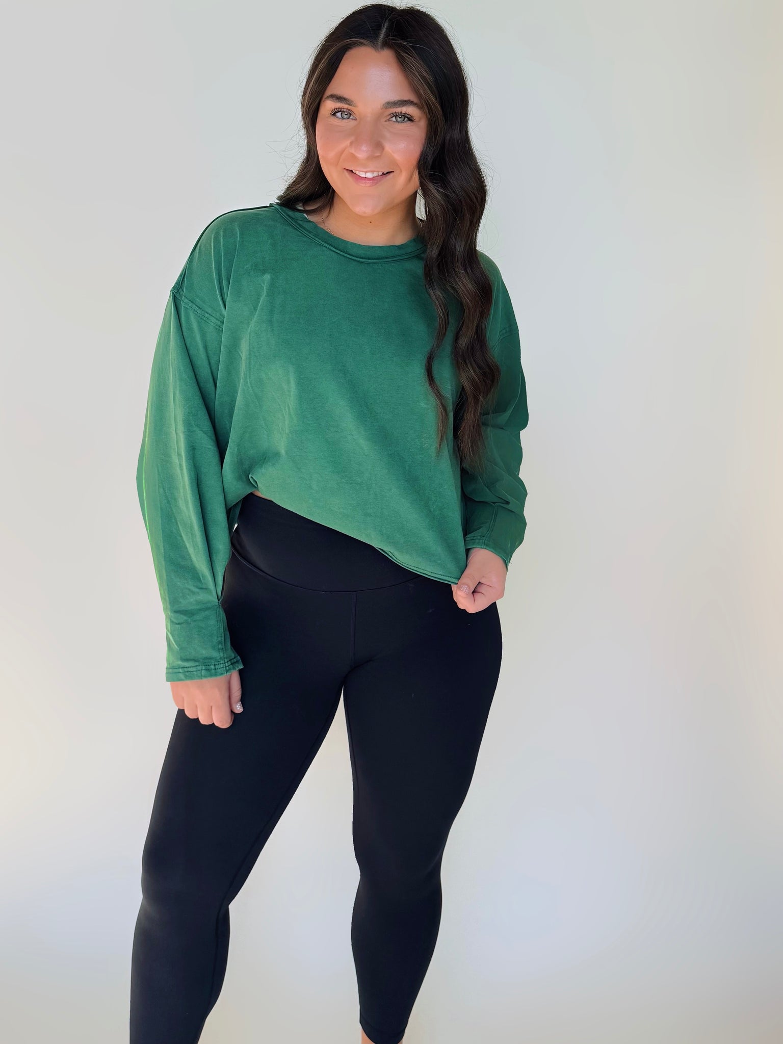 Mineral Washed Casual Long Sleeve Top