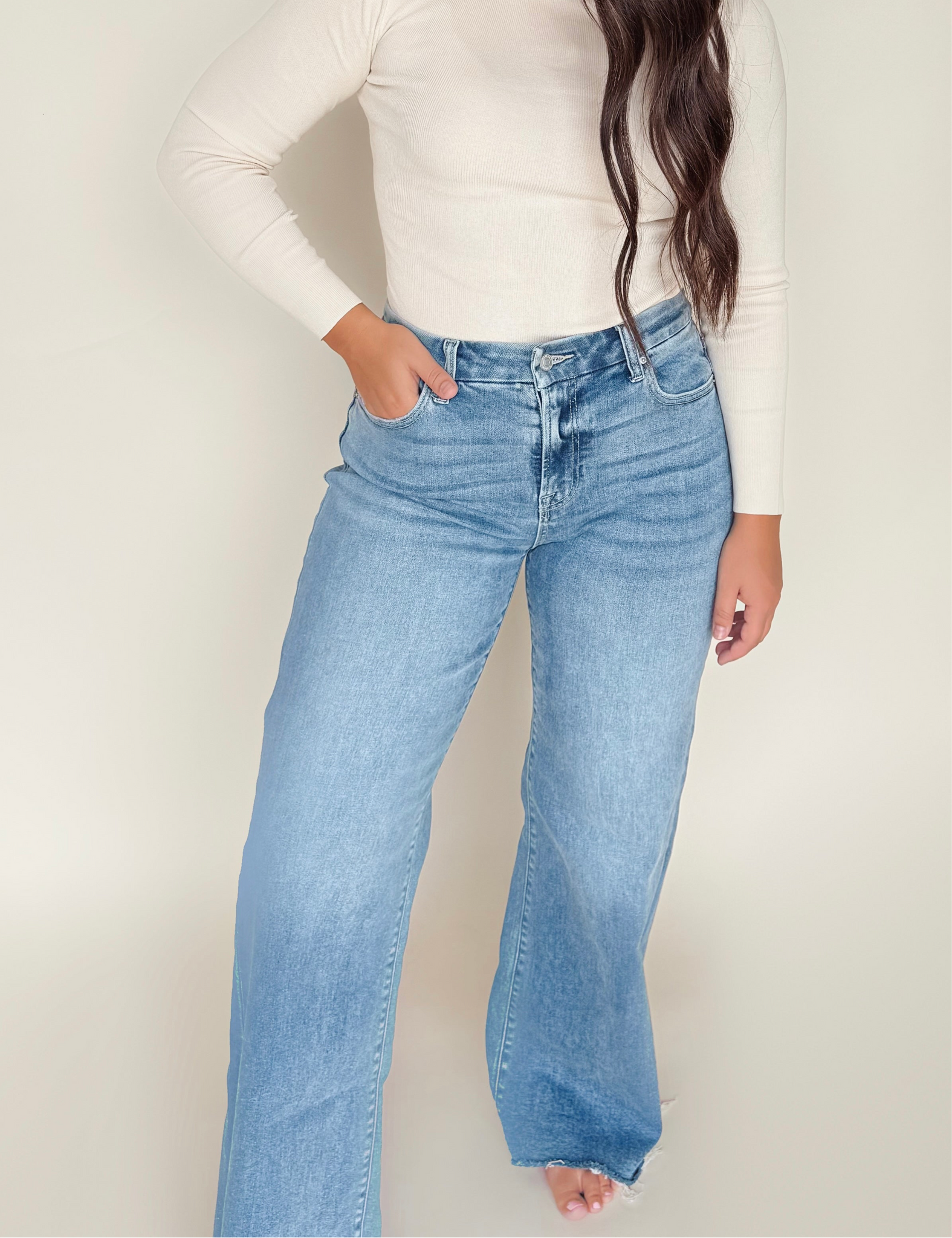 Medium Wash Raw Hem Denim
