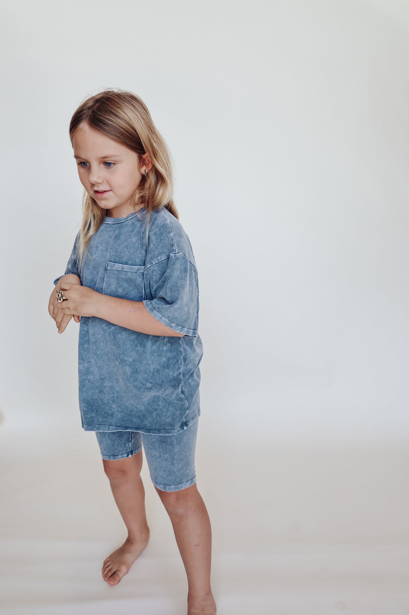 Mineral Washed Top and Biker Shorts 2piece Matching Set: Charcoal