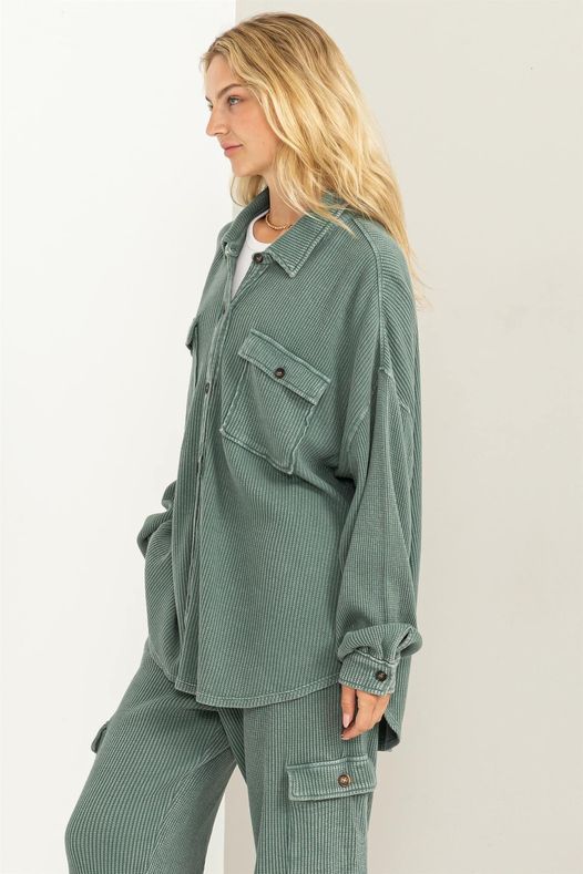 Work It Waffle Oversized Button Up Shacket