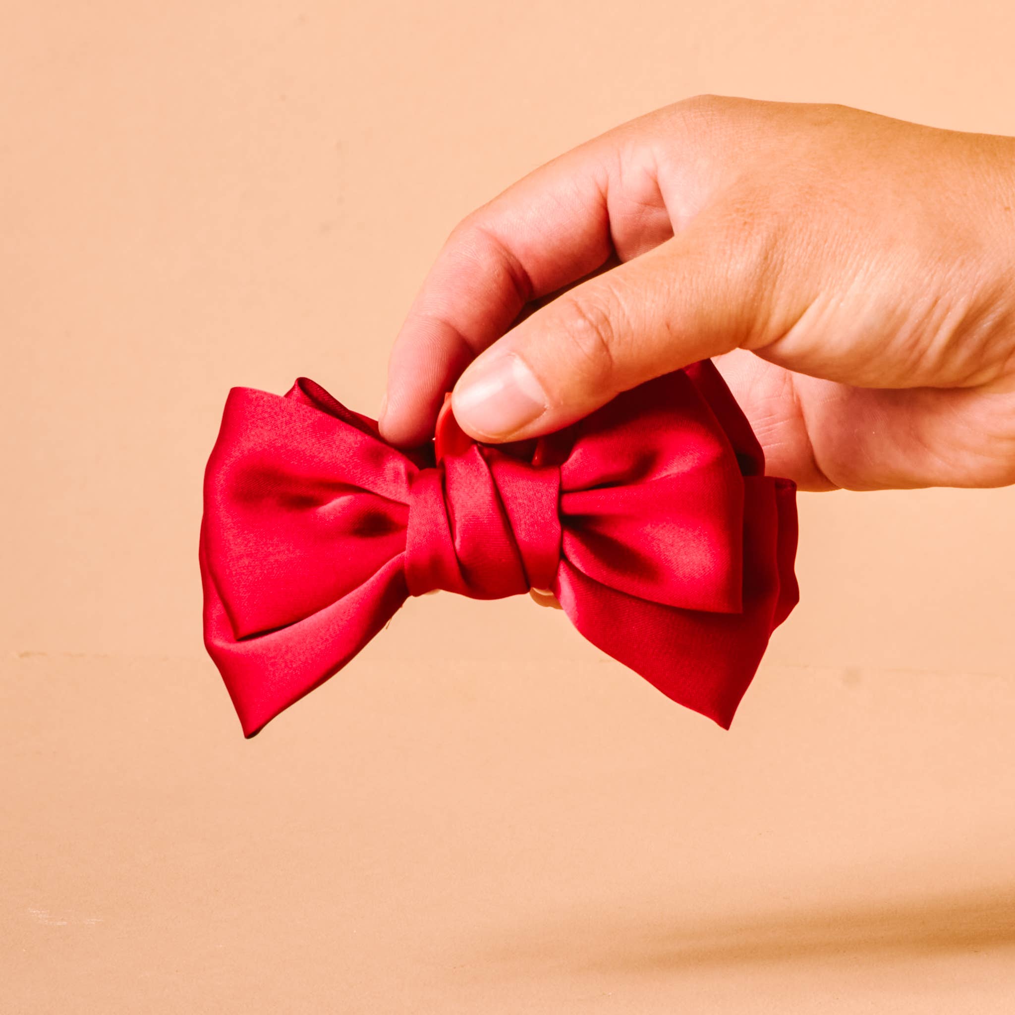 Mini Satin Bow Claw Clip-Red