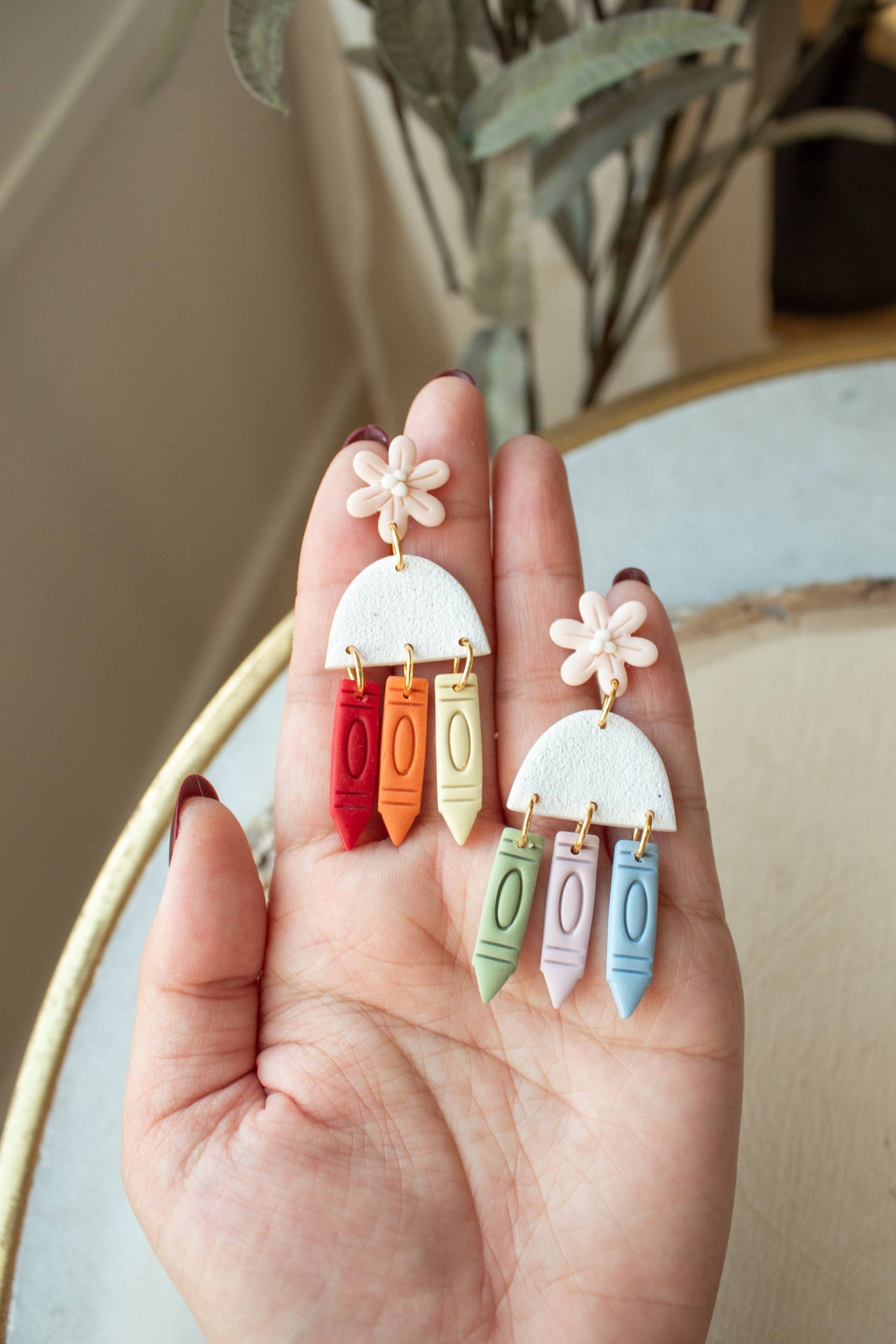 Teacher Crayon Floral Dangles