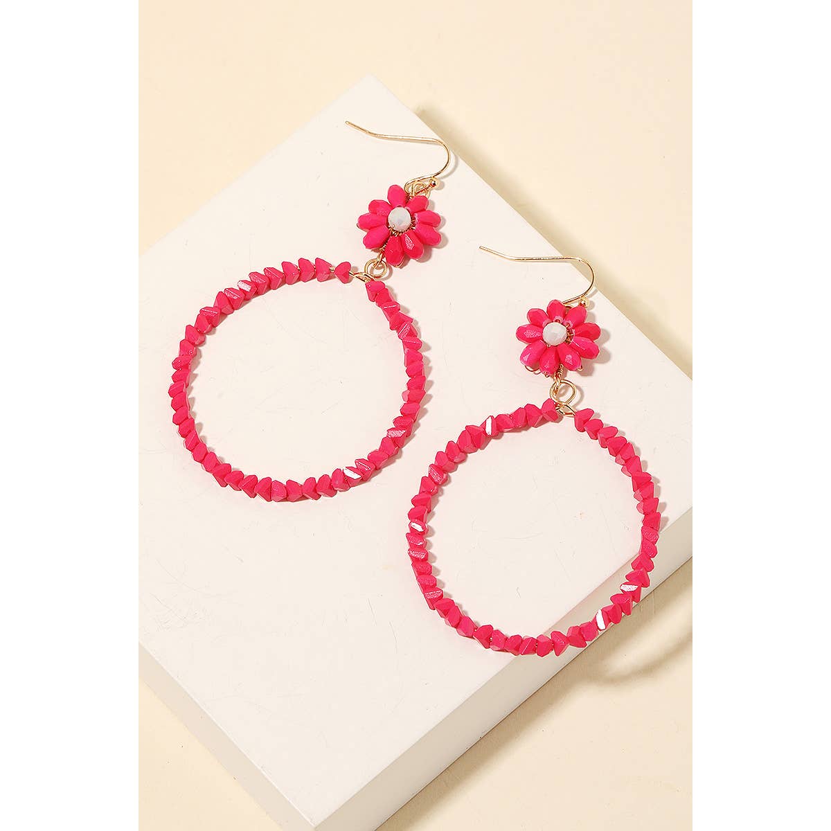 Triangle Beaded Hoop Drop Earrings: IV