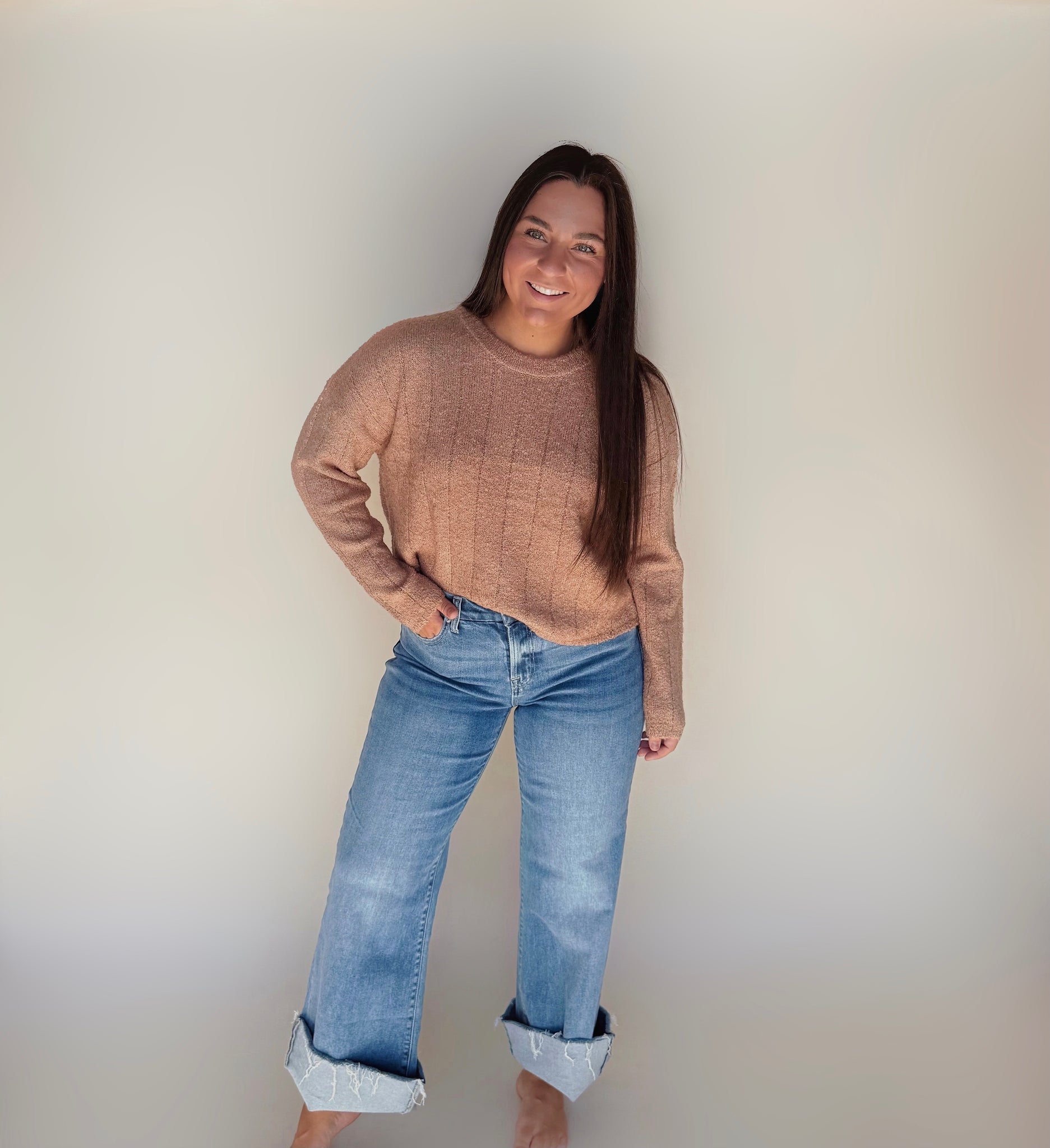 Ribbed Texture Crew Neck Sweater