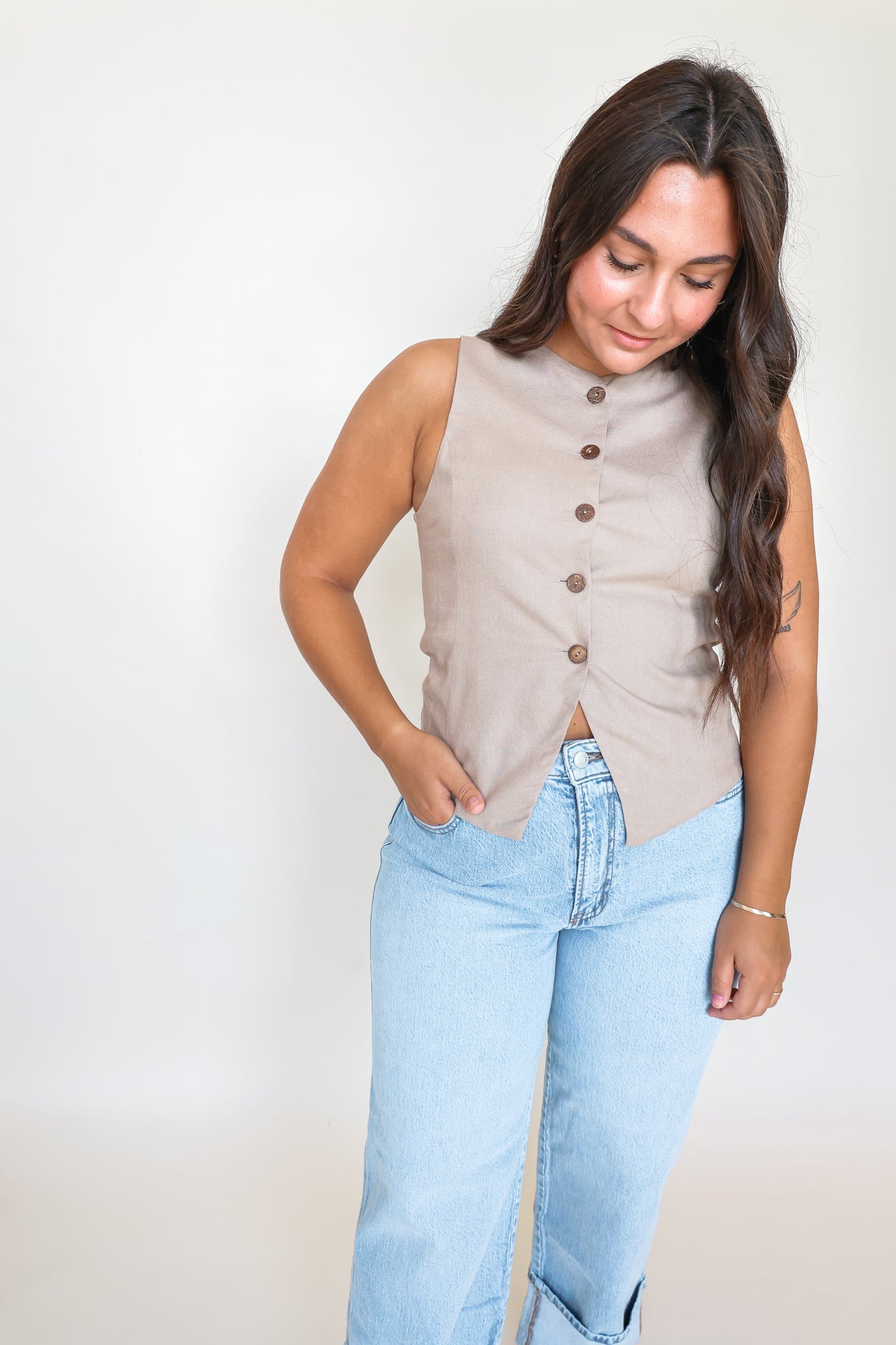 Linen Button Down Vest