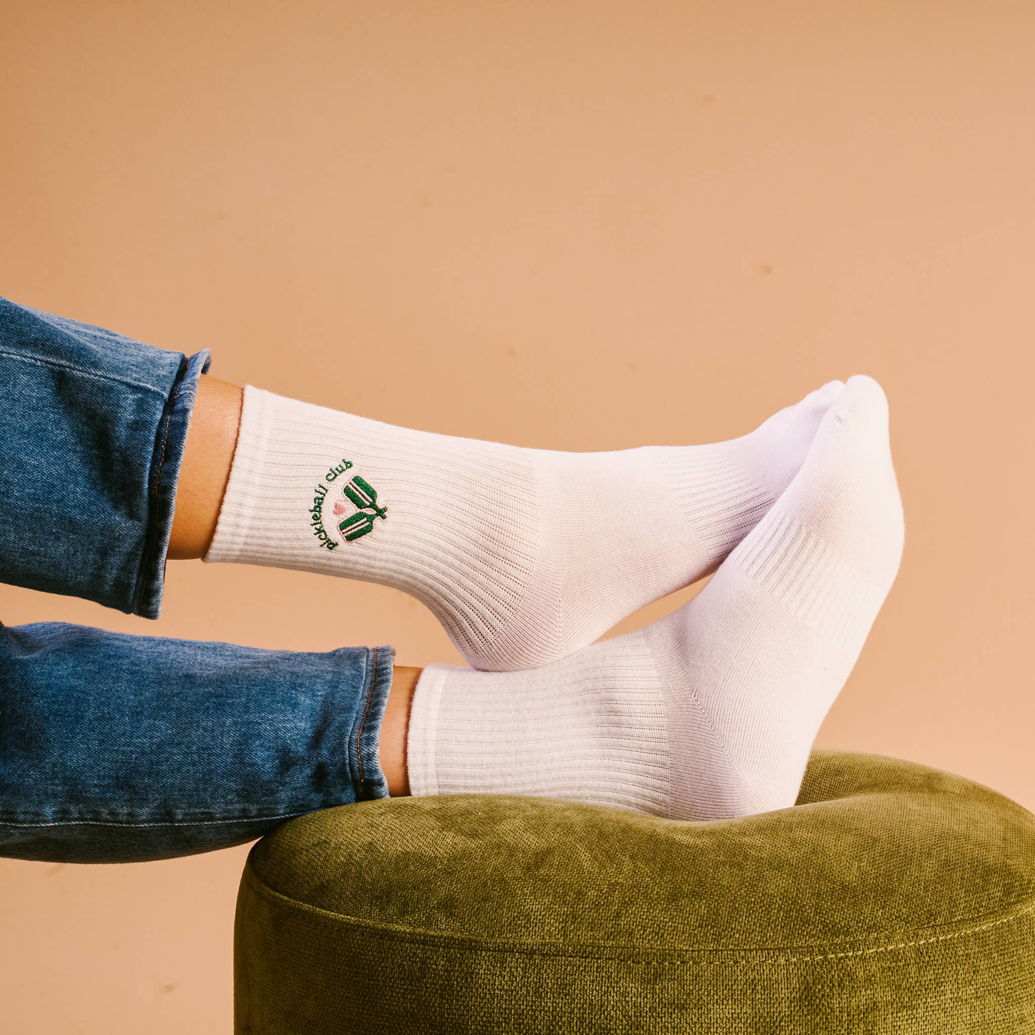 Embroidered Crew Socks-Pickleball Club