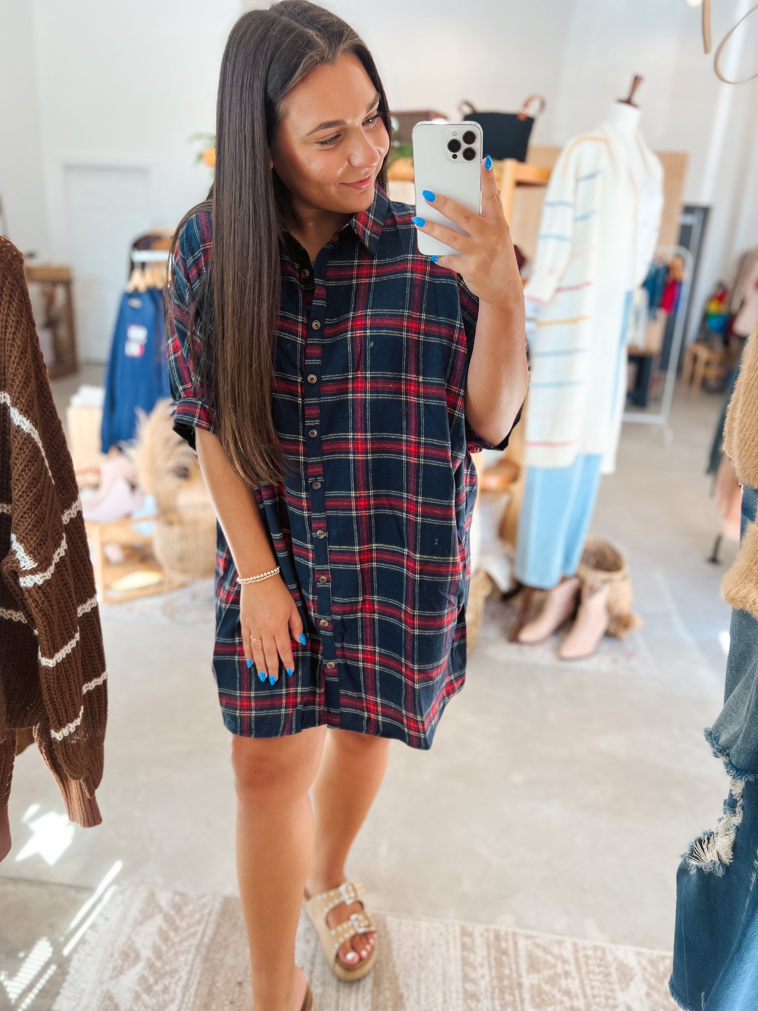 Harper Rose Boutique Oversized Plaid Button Down Shirt Dress