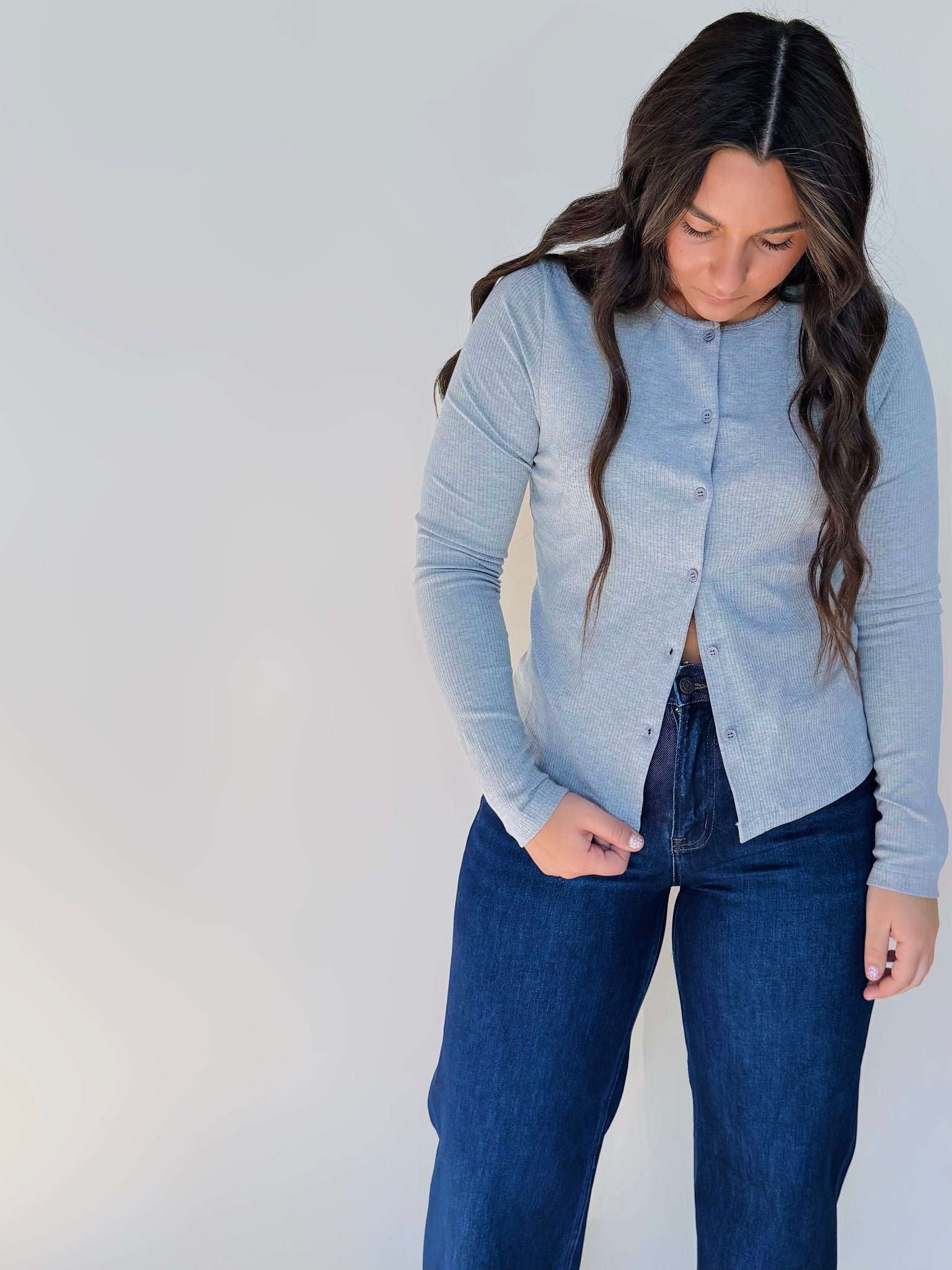 Button Front Ribbed Knit Top